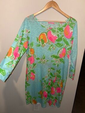 Lilly Pulitzer Aqua Dress with Pink and Orange Floral Print